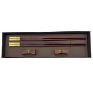 Set of 2 World Market Chinese Chopsticks Wooden with Gold Tone NEW